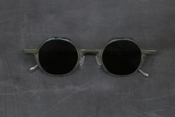 Rigards Polygonal High Degree Handmade Copper Eyeglasses RG0128CU Series Collection RG-RG0128CU-FCSH Emerald Frame Dark Gray Lenses